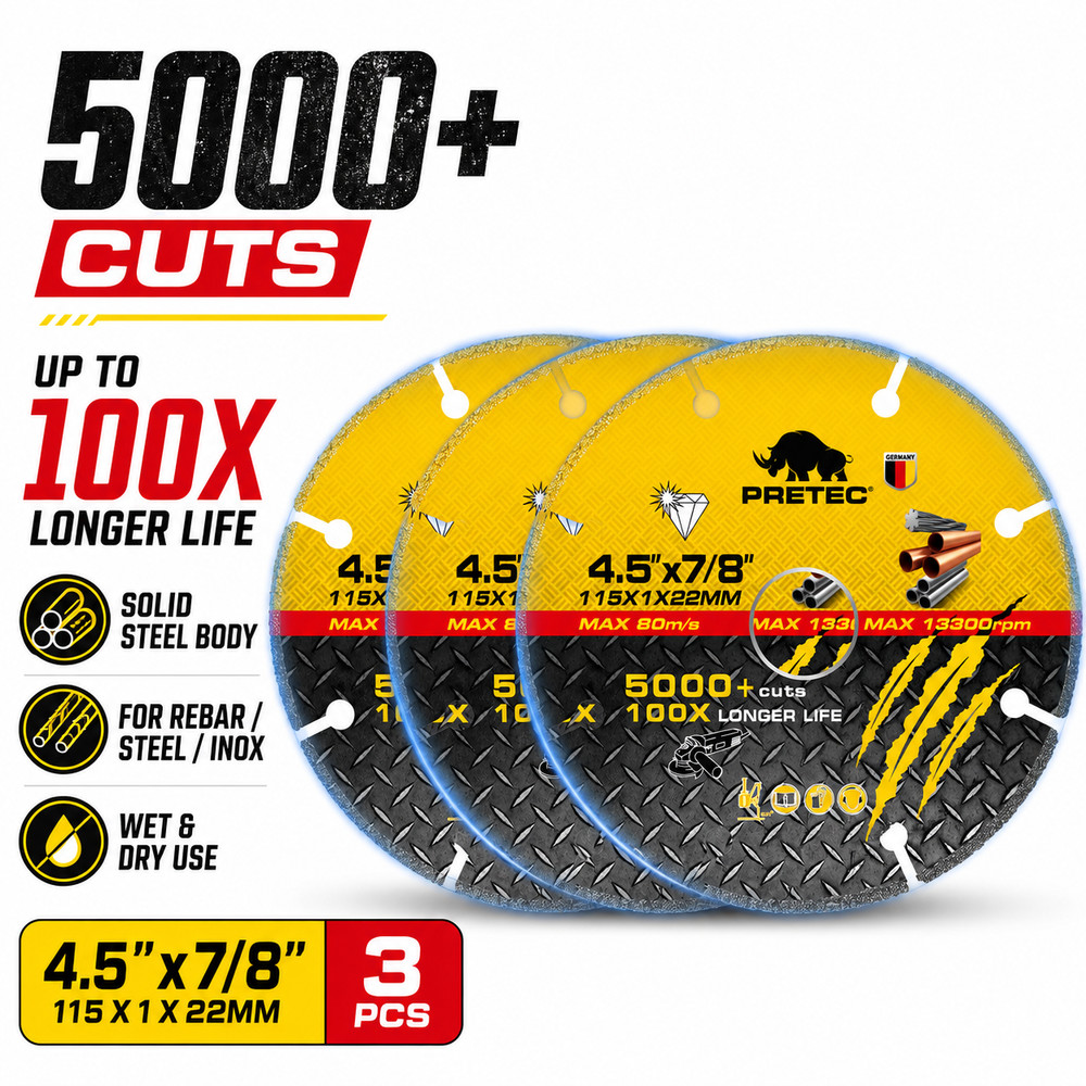 3 Pack 4.5″ Diamond Cut Off Wheel 7/8 Arbor Metal Cutting Disc Rebar Steel INOX