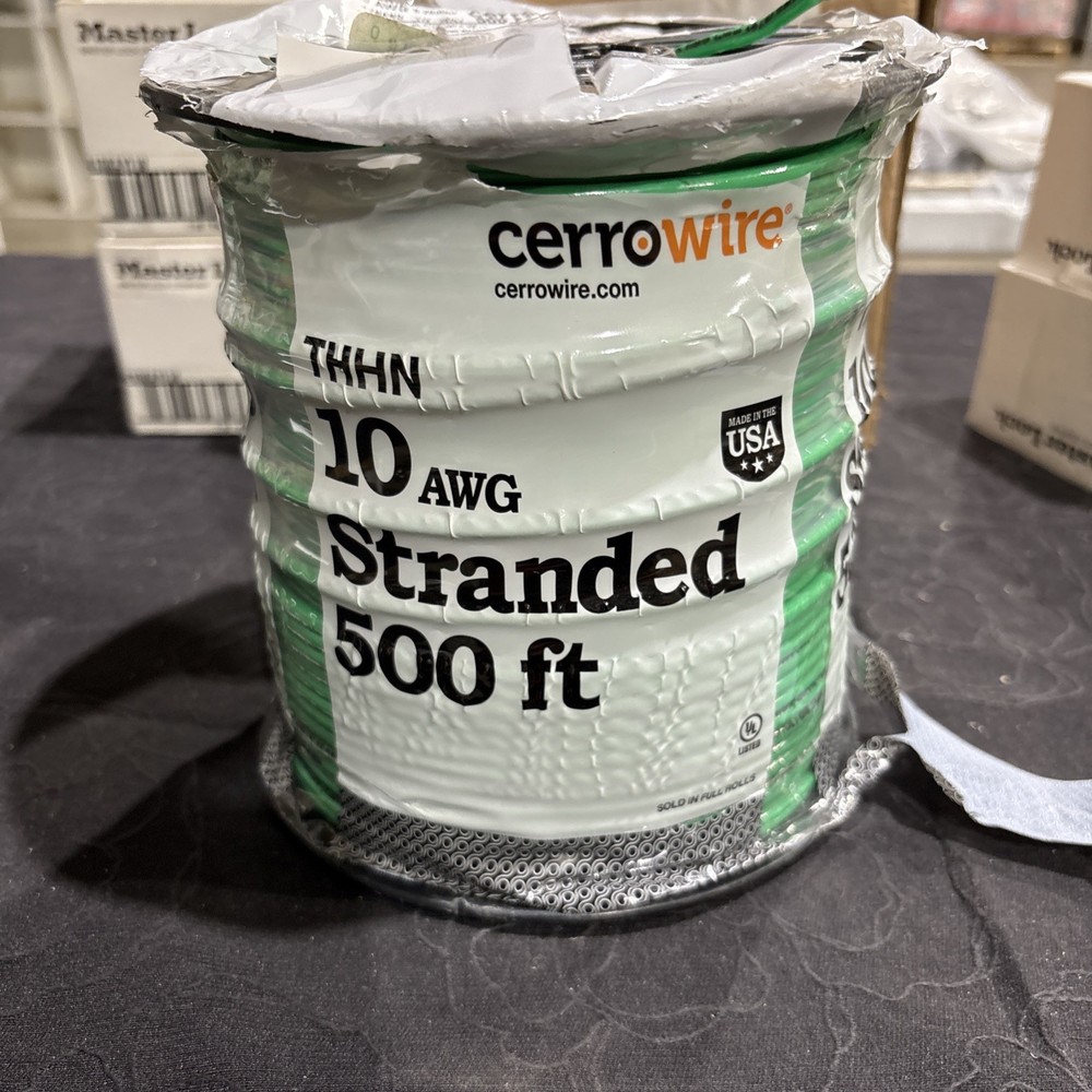 500 Ft Spool Of Cerro Wire 10 Gauge THHN Green 600V Stranded Copper