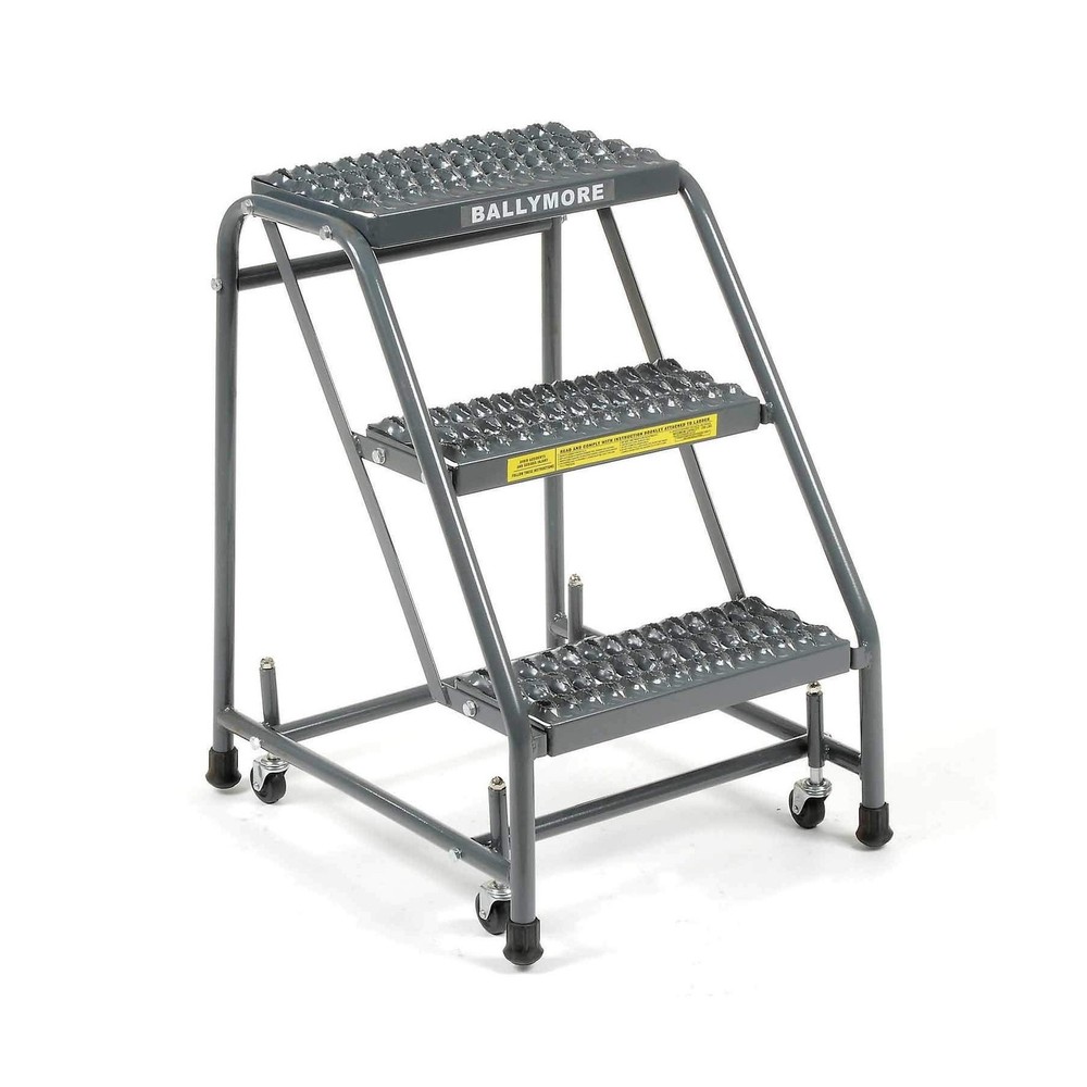 Ballymore 318G Grip 16″ W 3 Step Steel Rolling Ladder 10″ D Top Step