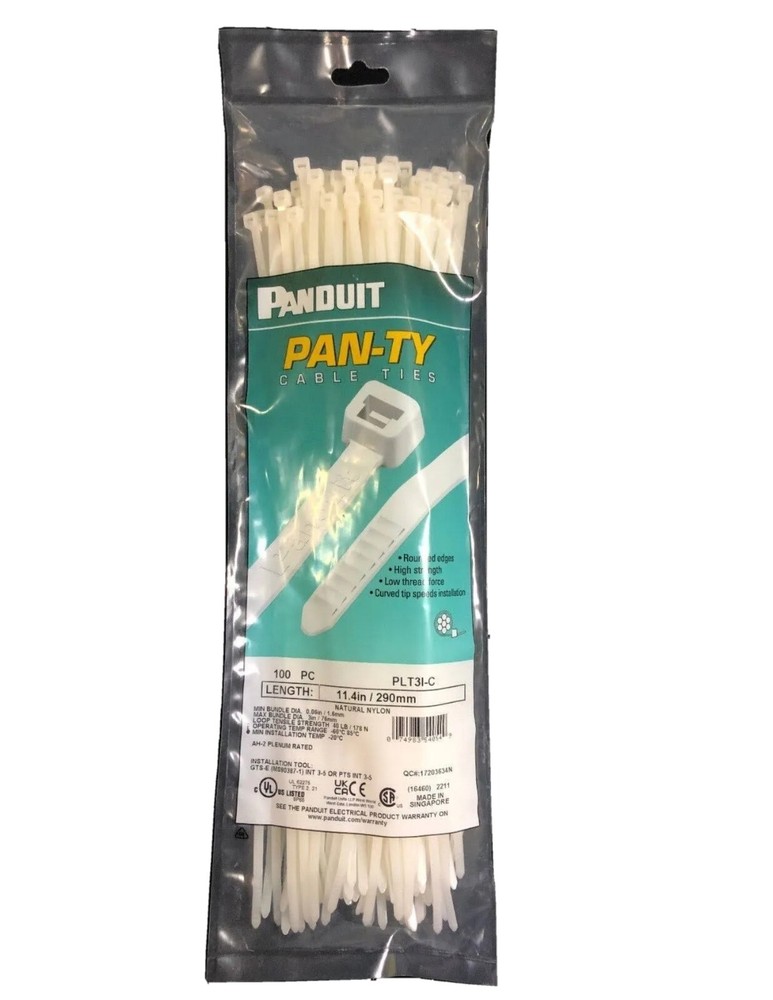 Pan-Ty Cable Ties by Panduit 100pc 11.4in natural nylon PLT31-C New Sealed