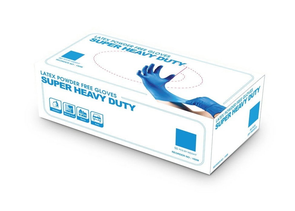 Heavy Duty 14mil Latex Gloves 12″ Long Cuff Powder Free Industrial Blue Diamond