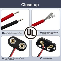CHANZON 9v Battery Clip 5.9 inches (15 cm), 4)T-type Pigtail Plastic 10pcs