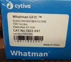 Whatman GF/C 1822-047, 100/pack 47mm Circle 1.2um Glass Microfiber Filters