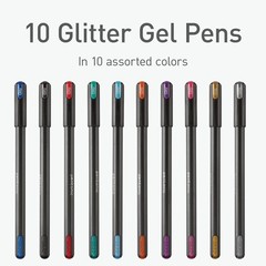 Pentonic Glitter Gel Pens, 10 Count, 10 Assorted Colors, 1.0 mm Bold