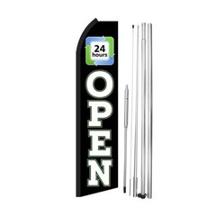 24 Hours Open Swooper Flutter Feather Flag | 3ft W x 11.5ft Tall