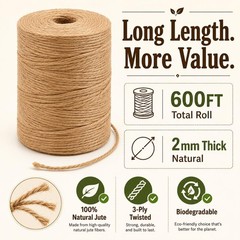 2mm 164FT, 600FT, 1200FT, 1800FT Natural Jute Twine Rope String | 164FT, 600F…