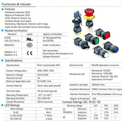 16mm 1NO1NC/2NO2NC/3NO 3NC Plastic Emergency Stop Red Push Button Switch CE,RoHS