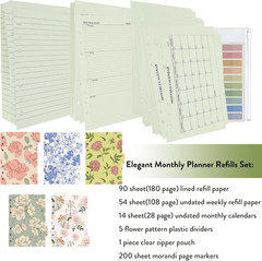 90+54+14 A5 Refill Paper with Undated Monthly Weekly Calendar Planner Inserts