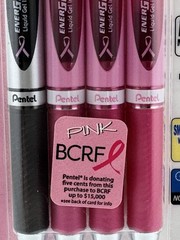 4 Pentel EnerGel RTX Gel Pens MEDIUM 0.7mm BLACK Ink LIQUID BCRF PEN CANCER PINK