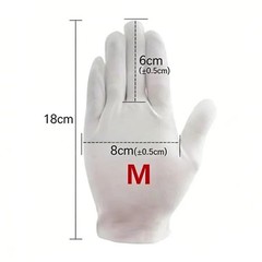 1 Pair White Cotton Full Finger Gloves for Driving Work Service Use