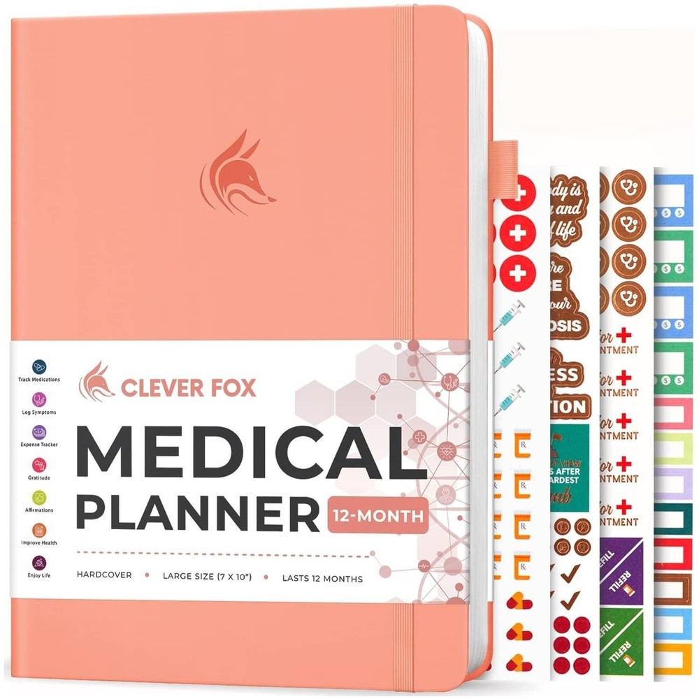 Clever Fox Large Medical Planner 12-Month Medical Notebook 7×10.5″ (Light Pink)