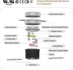 KSD301 40C 104F On 30C 86F Off Close on Rise Normally Open Bi Size: 40°C/104°F