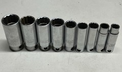 Herbrand 1/2” Drive 12 Pt Deep Sockets 1/2” To 1- 1/8” ~ 9 Pc. Set ~ Vintage USA