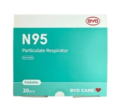 8 Boxes, 160 Count BYD Genuine N95 Foldable Particulate Respirator Face Masks