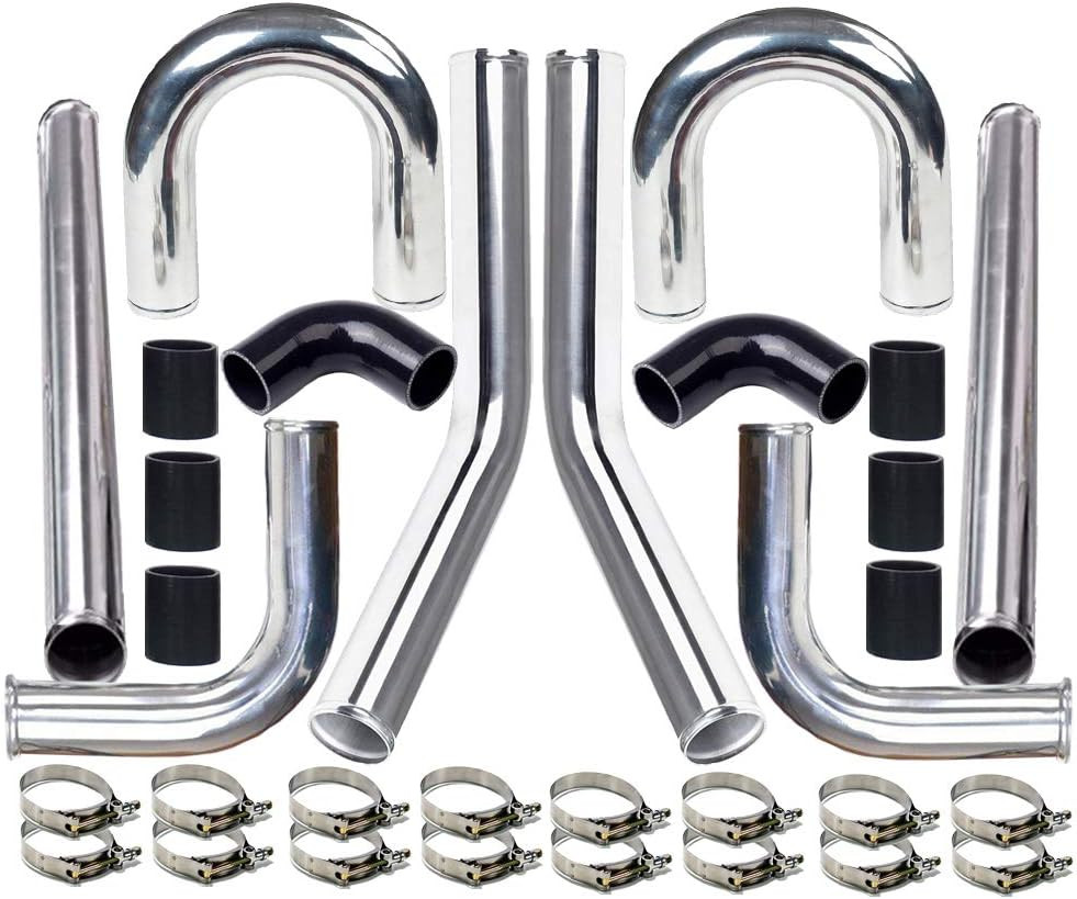 2.5″ 8Pcs Universal Aluminum Tube Set 600MM Polished Aluminum Turbo Intercooler