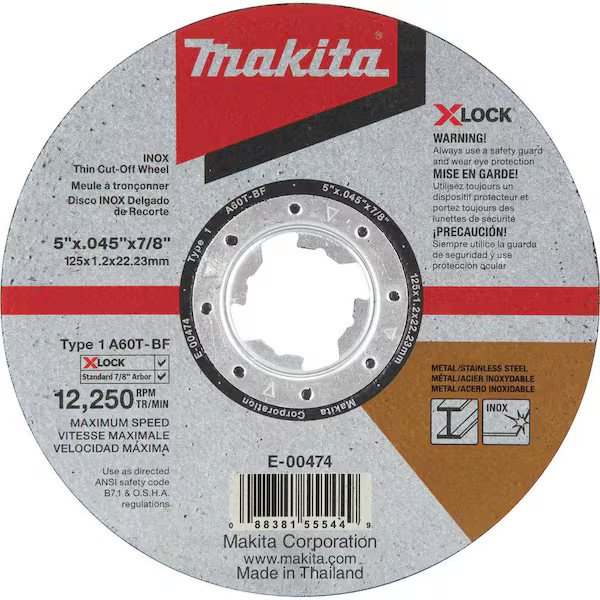 X-LOCK 5 in. x 0.045 in. x 7/8 in. 60-Grit General Purpose Thin Cut‑Off Wheel fo