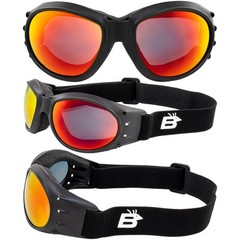 Birdz Eyewear Red Baron Motorcycle Aviator Goggles Black Padded Frame Clear