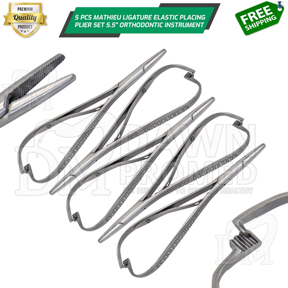 5 Pcs Mathieu Ligature Elastic Placing Plier 5.5″ Orthodontic Pliers Surgical