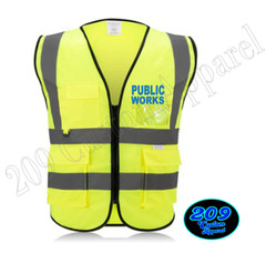 PUBLIC WORKS HI-VIS SAFETY VEST W/ POCKETS 2″ REFLECTIVE STRIPS FRONT & BACK