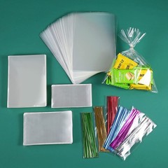 100 PCS Clear Thick Cello Treat Bags Cellophane 6 Color Twist Ties 8×12 In