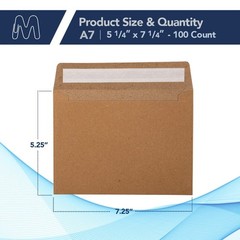 MOS A7 Kraft Envelopes 5.25 x 7.25 Inch 100 Pack — Brown Self-Seal Heavywe