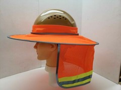 Orange Hard Hat Sun Shade Visor Full Brim Mesh Neck HI VIS REFLECTIVE STRIPE