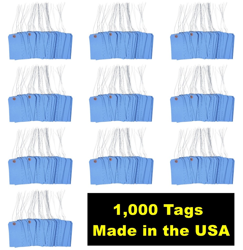 1000 pcs 4 3/4″ x 2 3/8″ Size 5 Blue Cardstock Hang Tag Tags with Wire 13 Pt