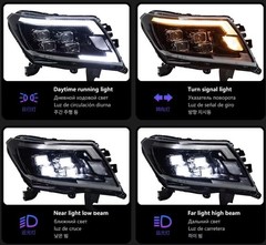 Pair LED Headlight Assembly DRL Sequential Turn For Nissan Navara NP300 2014-22