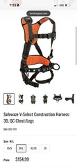 Safewaze V-Select Construction Harness Size Medium with Double Yo-Yo, Lanyard