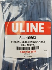 100 Uline S-16563 Metal Detectable Cable Ties 50lb 8″ Natural Nylon Bundle NEW