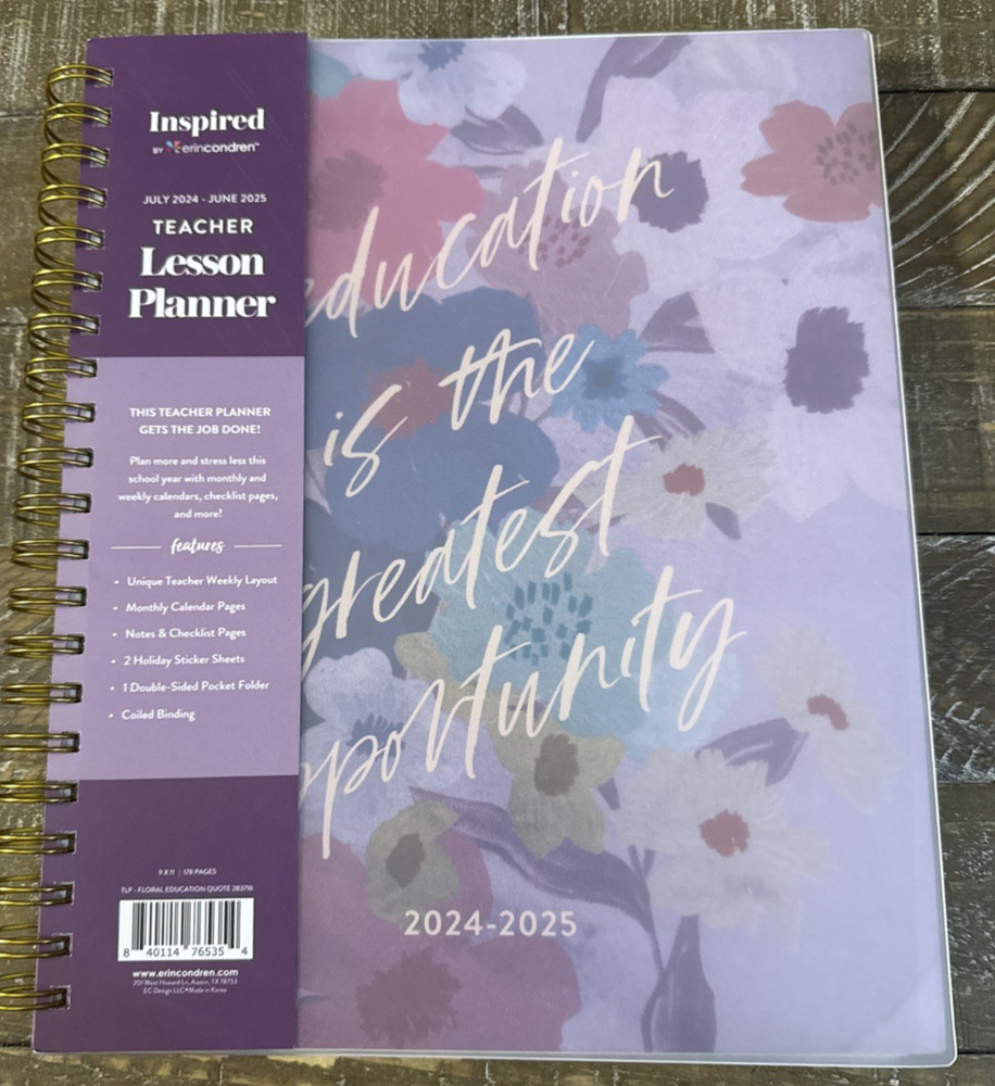 Inspired By Erin Condren Teacher Lesson Planner 12 Months-Brand New-SHIPS N 24HR