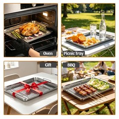 15.9″ Large Stainless Steel Baking Sheet with Rack & Glove, 15.9″, 2 PCS