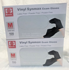 2 boxes Basic Vinyl Synmax Exam Gloves Latex Free,Size M 200 Count-Black Color