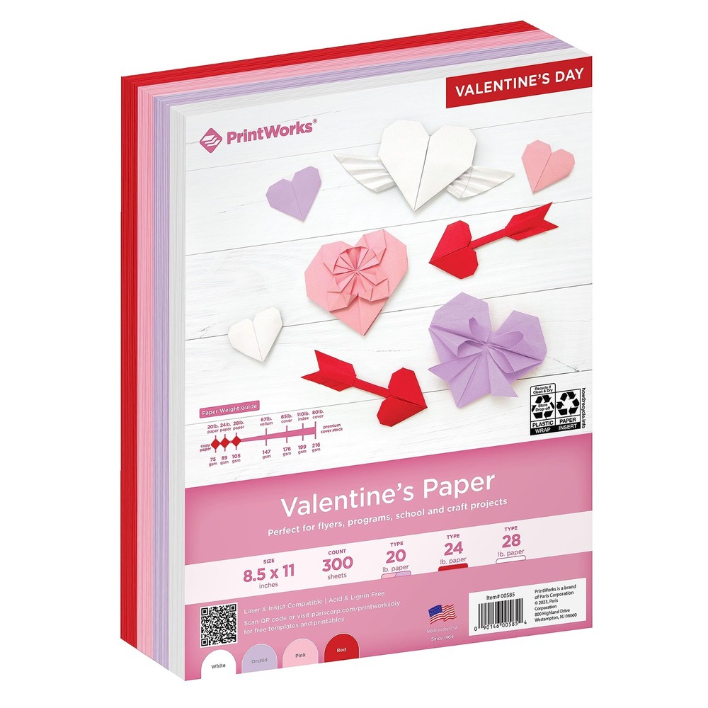 Valentine Paper 8.5″ x 11″ – 300 Sheets – 4 Colors (Red, Pink, White, & Orchi…