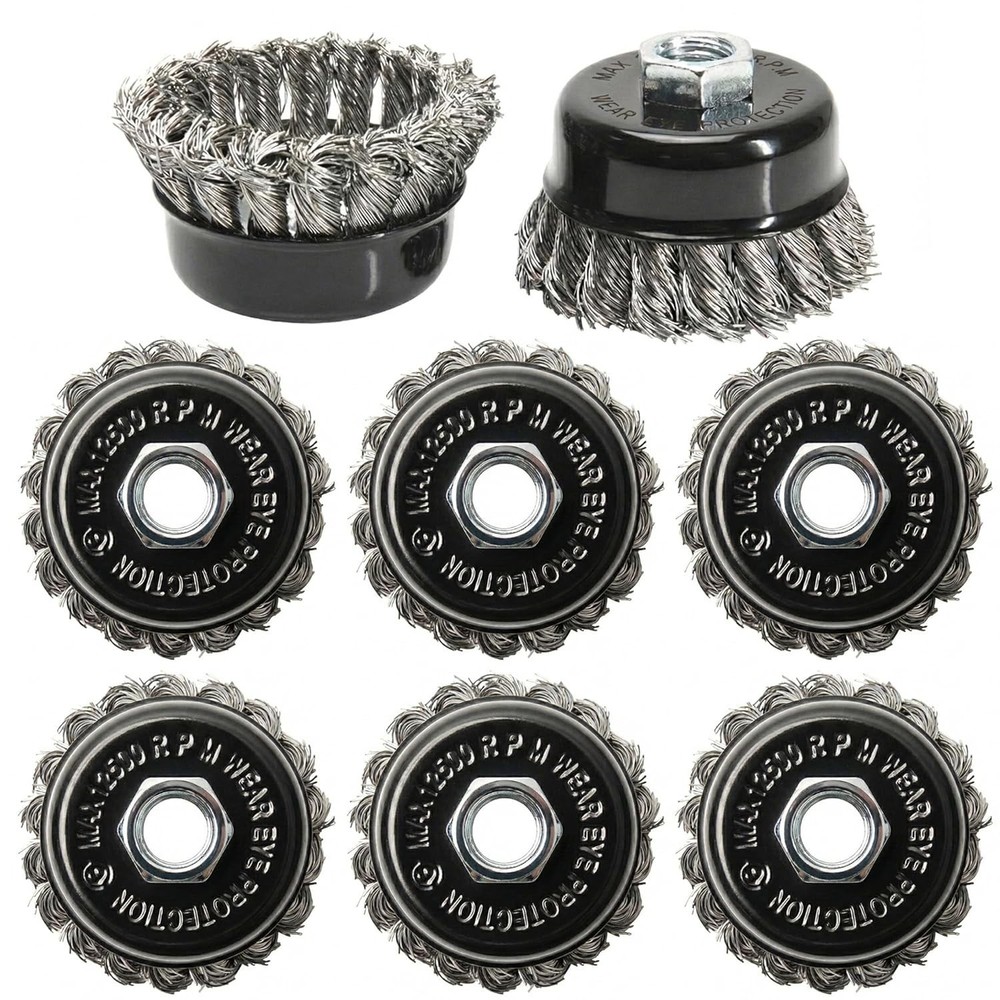 8 Pack 3 Inch Stainless Steel Wire Wheel Cup Brush for Angle Grinder, Twist K…