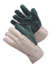 2PR GREEN HEAVY WEIGHT HOT MILL 30 OZ W BURLAP LINING NAP OUT CANVAS WORK GLOVES
