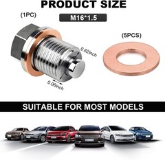 Magnetic Oil Drain Plug M16x1.5 Stainless Steel with 5 Copper Cr Size: M16×1.5
