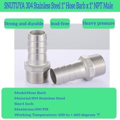 2 Pack Stainless Steel Hose Barb Fitting 1 Inch Hose Barb to 1 Inch NPT Male
