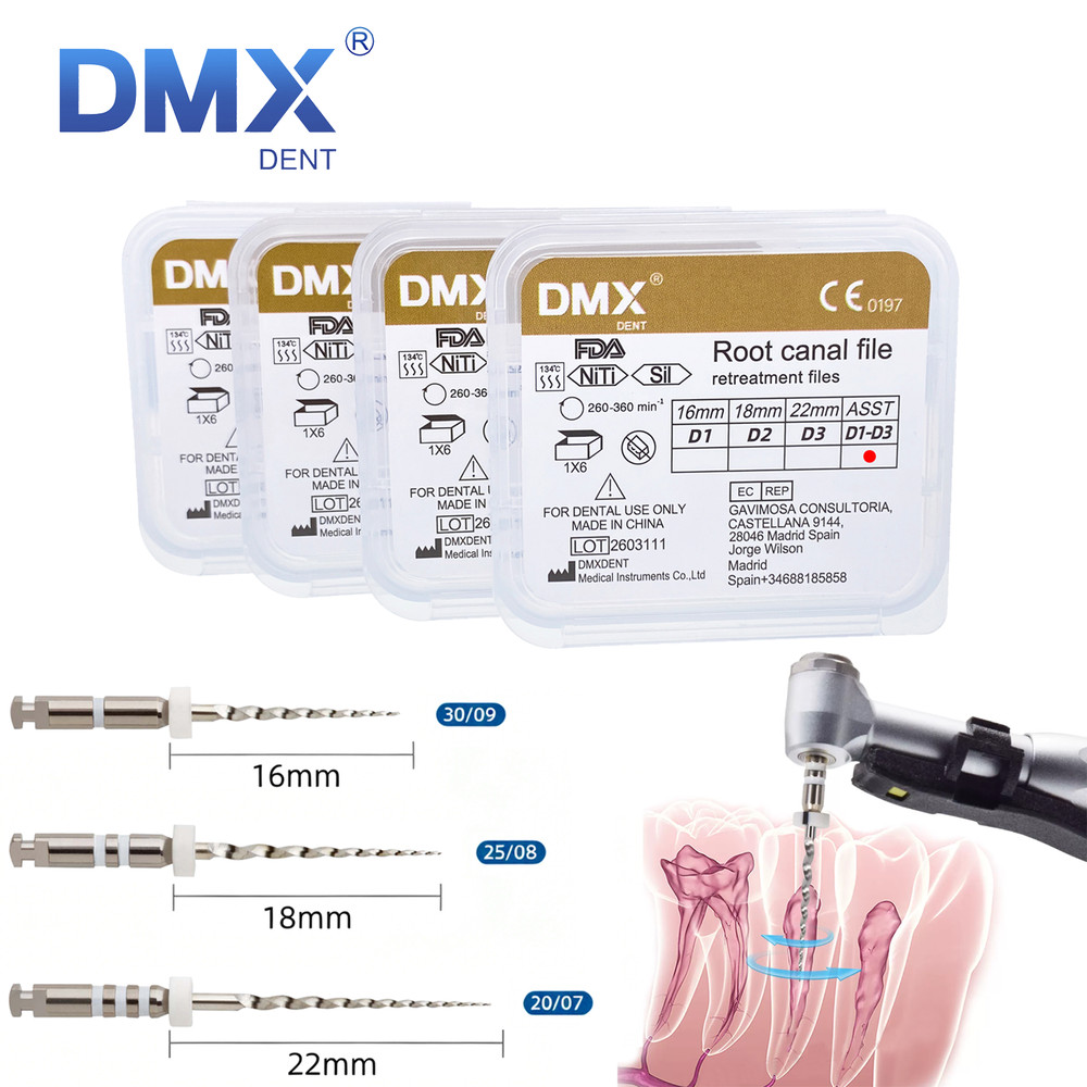 DMXDENT Dental Endo Retreatment Root Canal Engine NiTi Rotary Files D1-D3