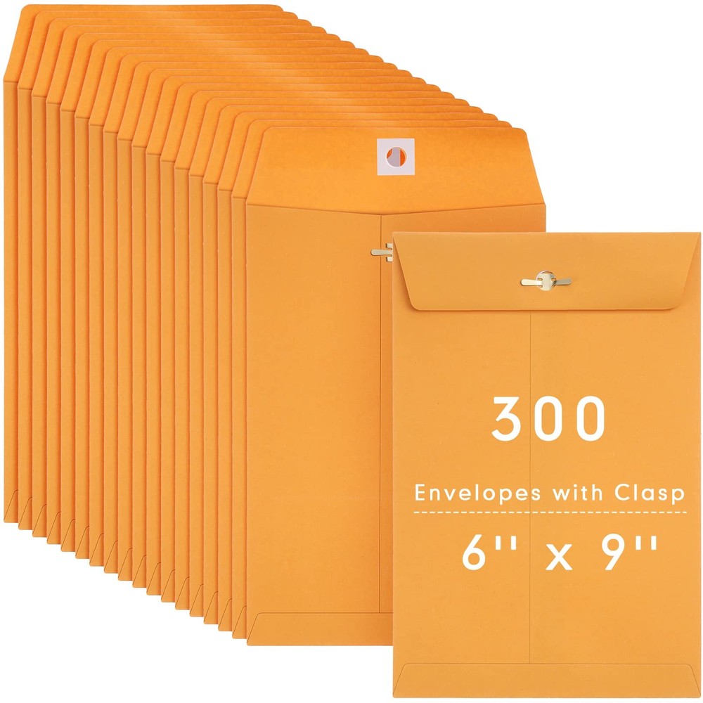 300 Pcs 6 x 9 Manilla Envelopes Clasp Kraft Catalog Envelope Small, Yellow