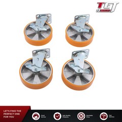 4 Pcs Industrial Casters 8″ Caster Wheel With Brake 6000lbs Orange Aluminum Core