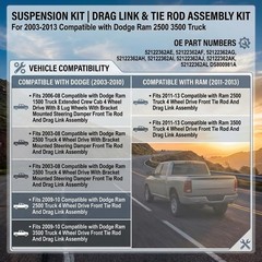 Drag Link Tie Rod Assembly Kit for 03-13 Ram 2500 3500 06-08 Ram 1500 4WD 8-Lug