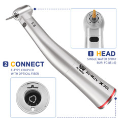 Dental Electric Micro Motor LED 1:5 Red Contra Angle Handpiece Fiber Optic Kit