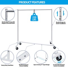 Metal Rolling Clothes Garment Rack Collapsible Clothing Stand Wheels Heavy Duty