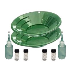 Sluice Monkey 2 Pack of 10 inch Green Gold Pans, Sniffers, Vials
