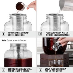 Zulay 1 Gal Cold Brew Maker – Glass Pitcher, SS Filter, Spigot