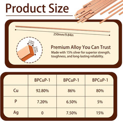 50 Sticks Brazing Rods Bcup-5 15% Silver Solder Phos Copper Flat Welding Rods 0.
