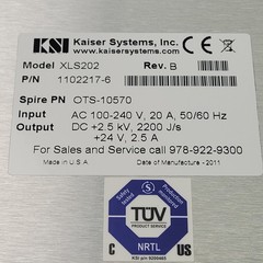 Kaiser XLS202 Power Supply, Rev. B, 1102217-6, AC 100-240V, 20A, 50/60 Hz, – NEW