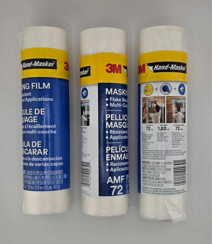 3M Hand-Masker 72″ x 90′ Advanced Masking Film Set of 3 AMF72 .35 MILS 540SQ FT