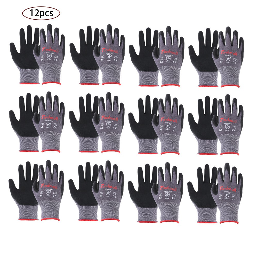 Safety Work Gloves MicroFoam Nitrile Coated Foam Gloves M-Size/12 set